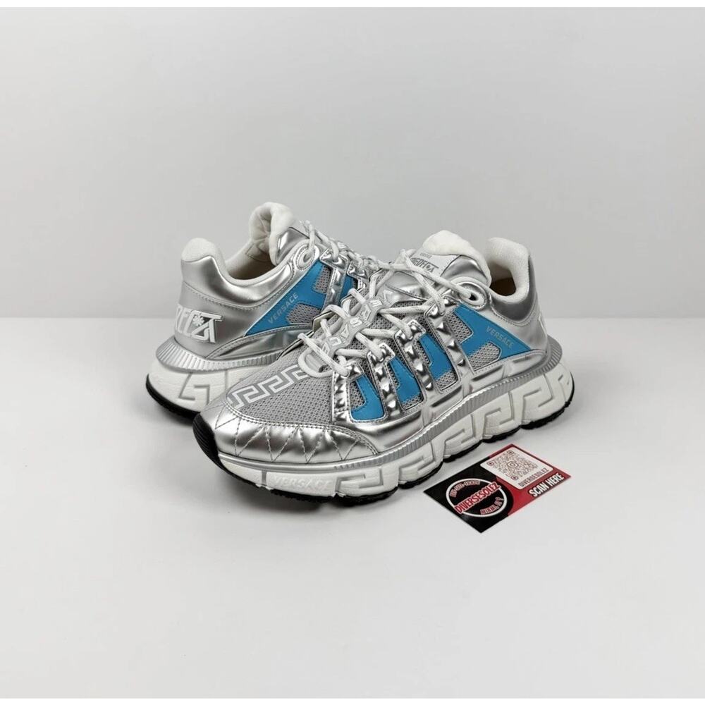 Size 40EU/7US - Versace Trigreca Silver Blue Sneakers NEW!
